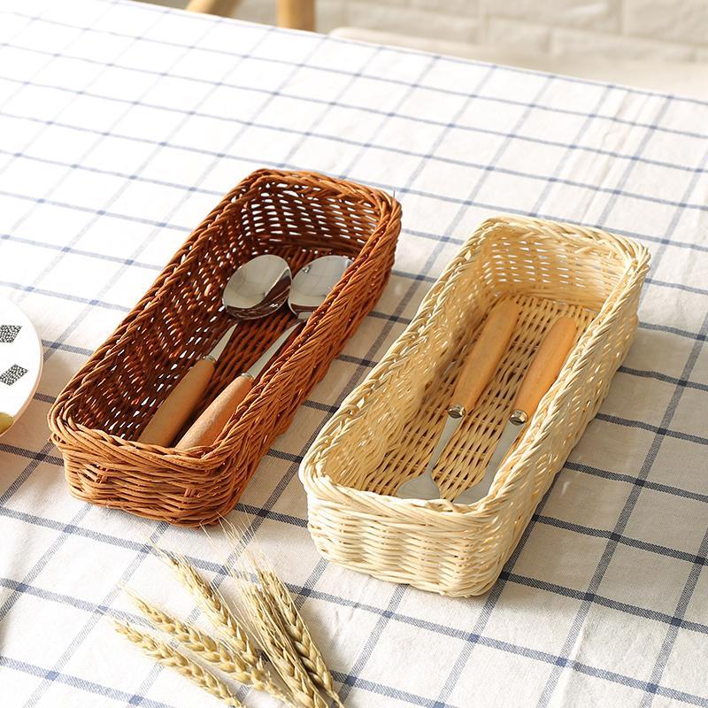 Farmhouse Rattan Table Flatware Storage Bin Box