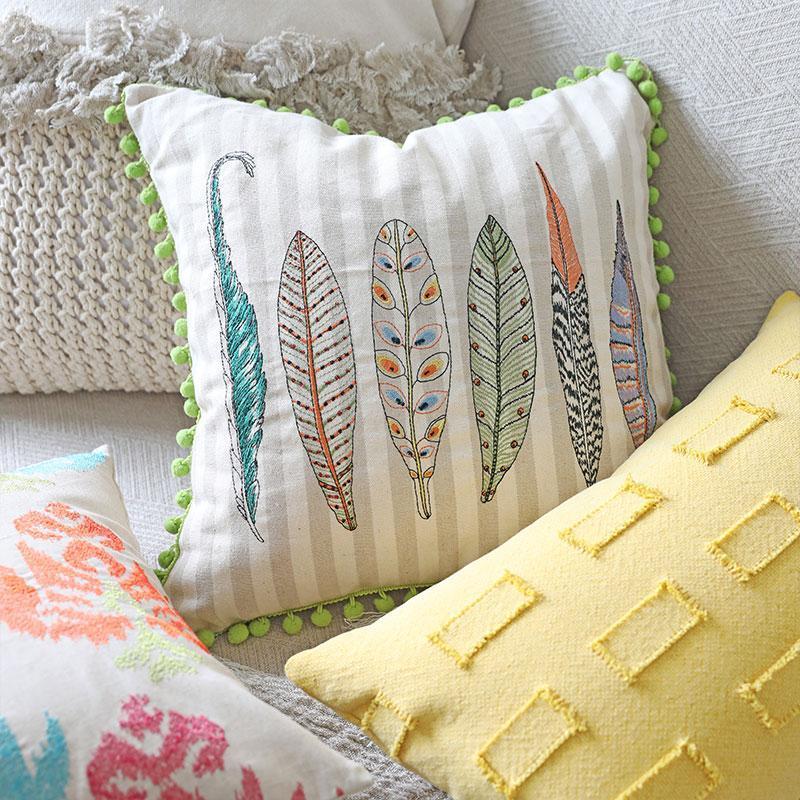 Farmhouse Square Cotton Leaf Pillow Cushion Cover for Living Room Sofa Bed - dazuma