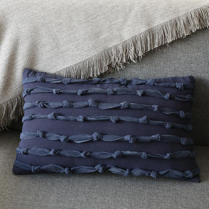 Rectangular Hand Knotted Pillow Cushion Cover for Living Room Sofa Bed - dazuma