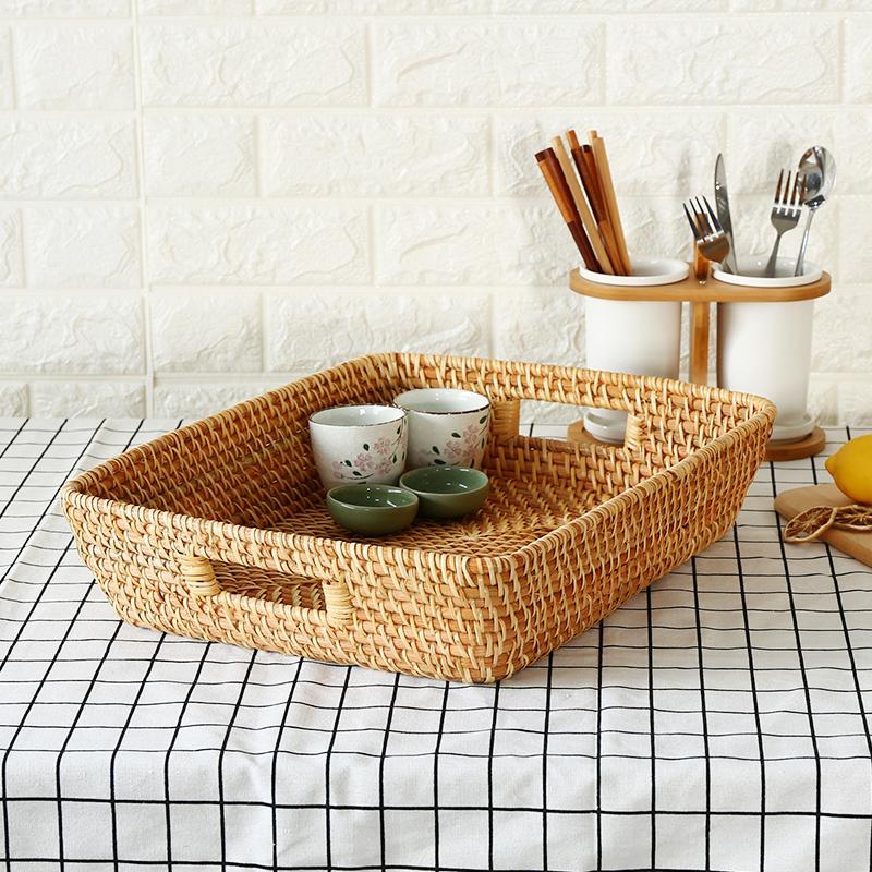 Expertly Woven Rectangular Storage Tray With Expanding Borders