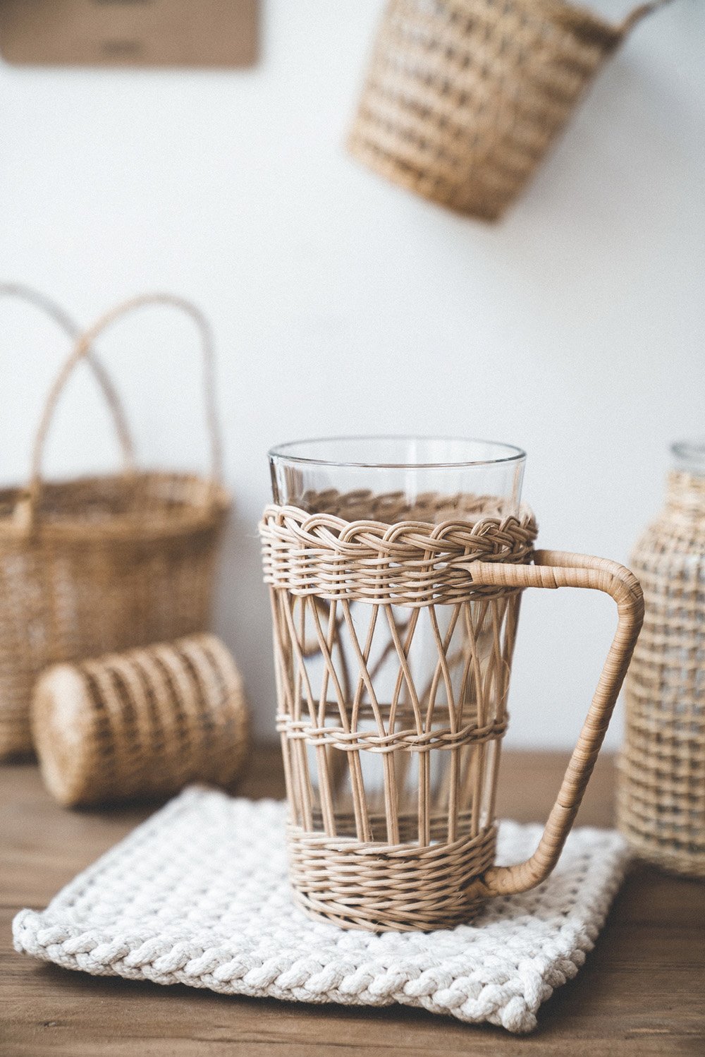 Rustic Wicker Glass Holder for Cup