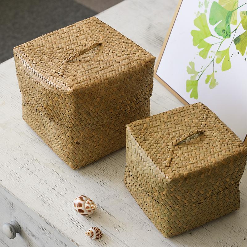 Rustic Natural Handwoven Square Box/Totes With Lid - dazuma