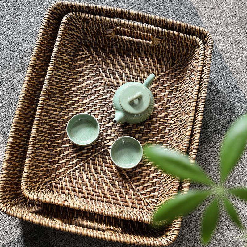 Rustic Rattan Storage Serving Tray/Basket