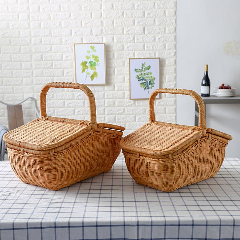 Wicker Rattan Storage Basket with Lids