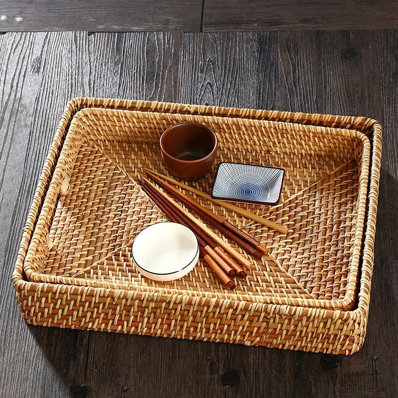 Rustic Rattan Serving Tray Food tray Cheese tray with Handle