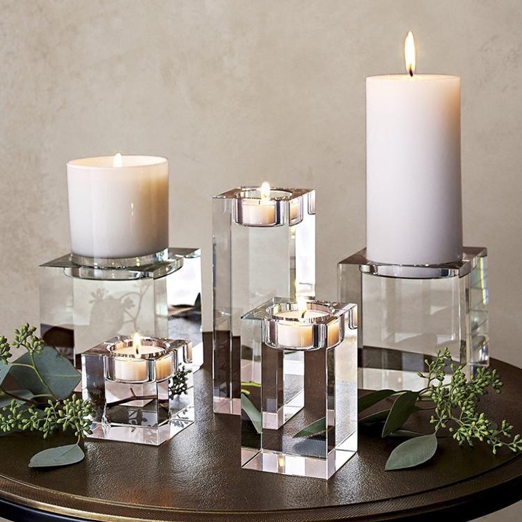 3 - Piece Cuboid Crystal Candle Holder Clear Crystal Tea Light Holder