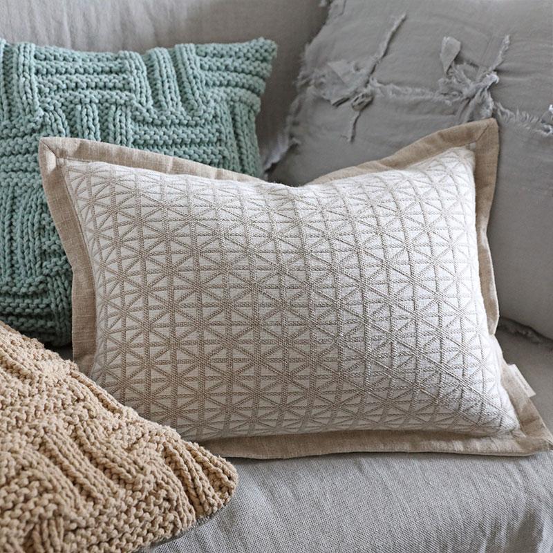 Square Japanese-style Cotton Linen Plaid Edge Cushion Cover for Sofa - dazuma
