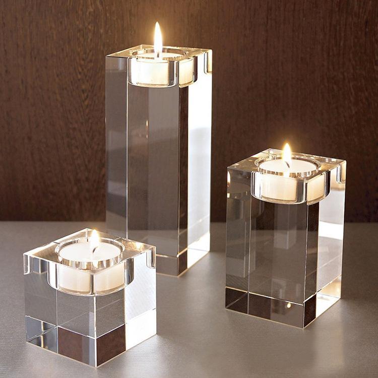 3 - Piece Cuboid Crystal Candle Holder Clear Crystal Tea Light Holder