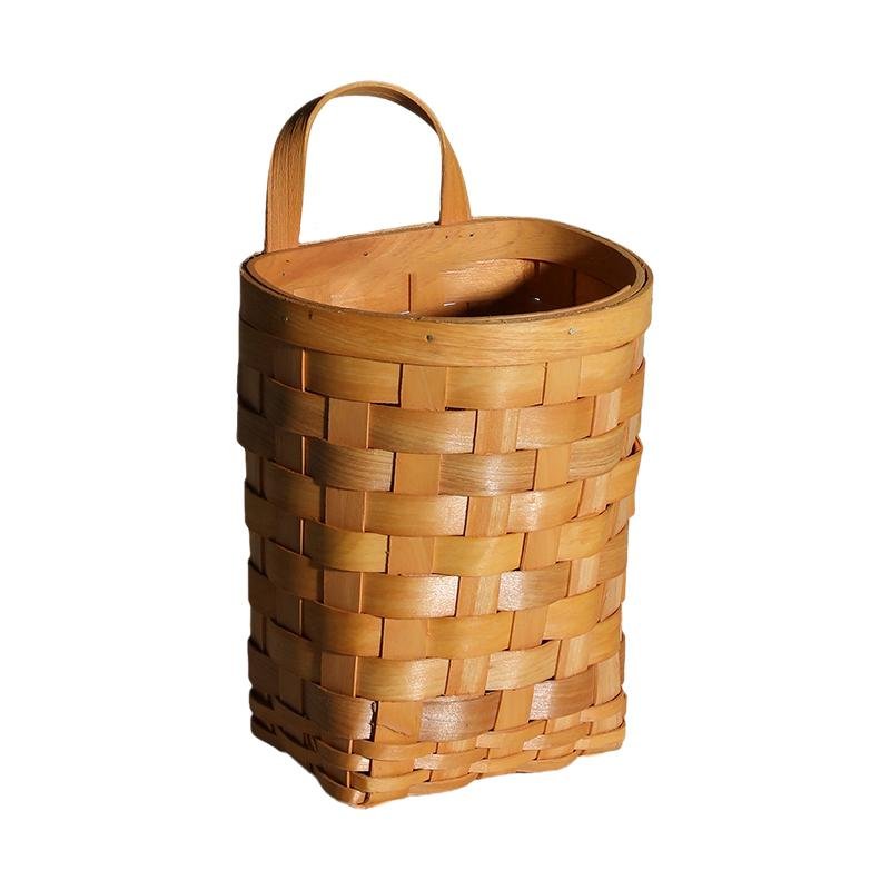Wood Hanging Platted Storage Basket with Single Handle