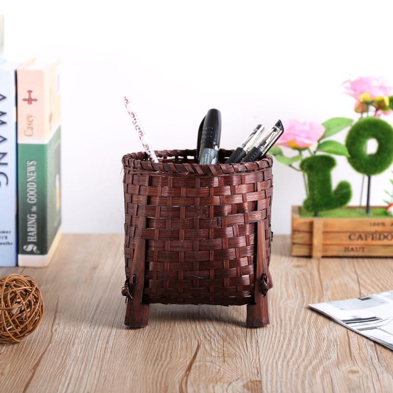 Farmhouse Dark Brown Bamboo Woven Round Floor Basket/Planters With Leg