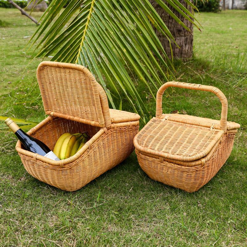 Wicker Rattan Storage Basket with Lids