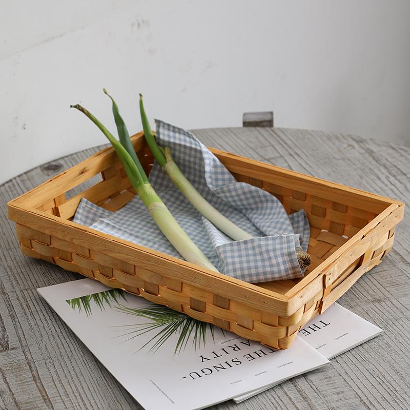 Rectangle Wood Woven Compact Boxy Storage Tray