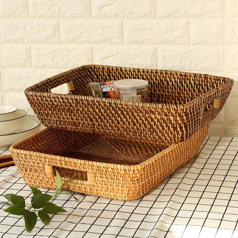 Expertly Woven Rectangular Storage Tray With Expanding Borders