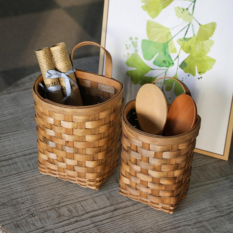 Wood Hanging Platted Storage Basket with Single Handle