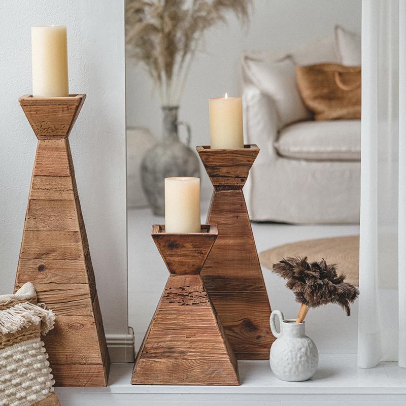 Brown Wood Candle Holder for Living Room Dining Room