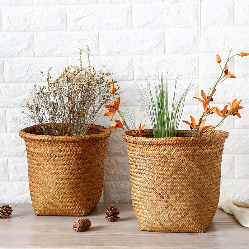 Circular Seagrass Storage Basket and Planter Hybrid