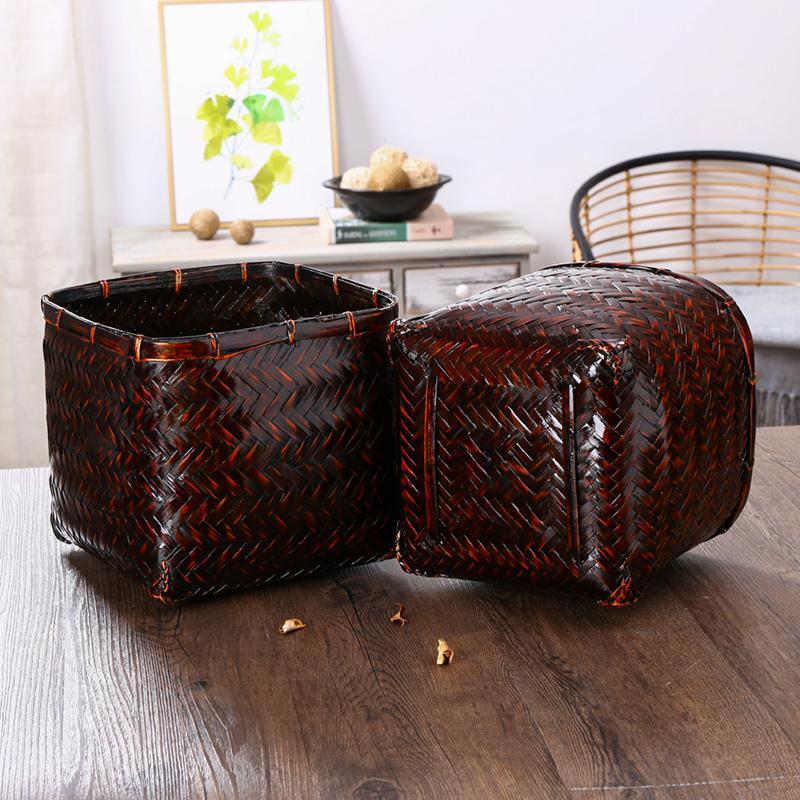 Rustic Black Square Floor Bamboo Baskets/Planters