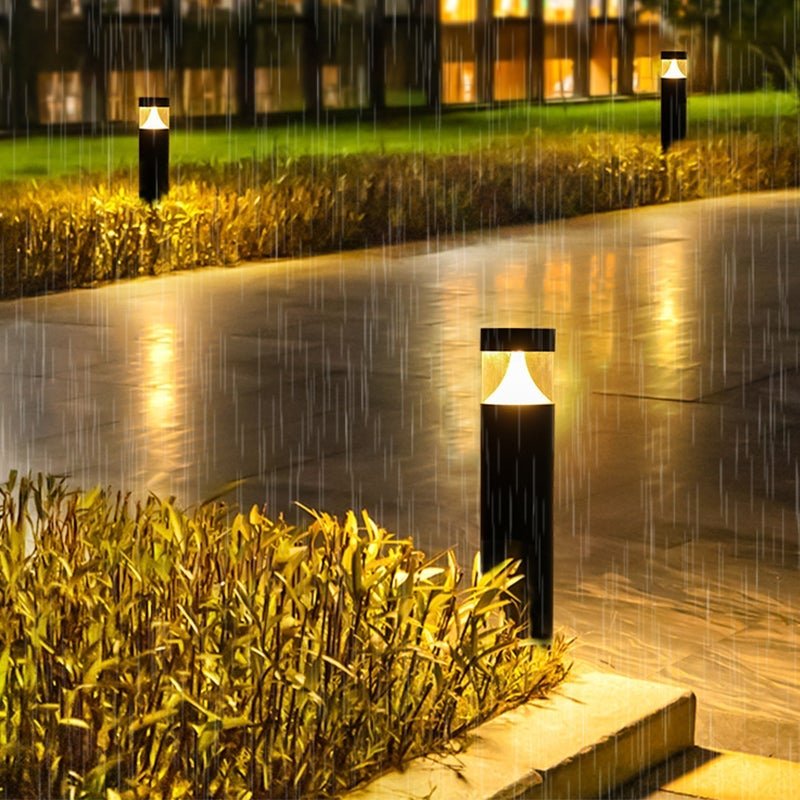 Round LED Outdoor Post Light Waterproof Black Aluminum Modern Yard Lamp
