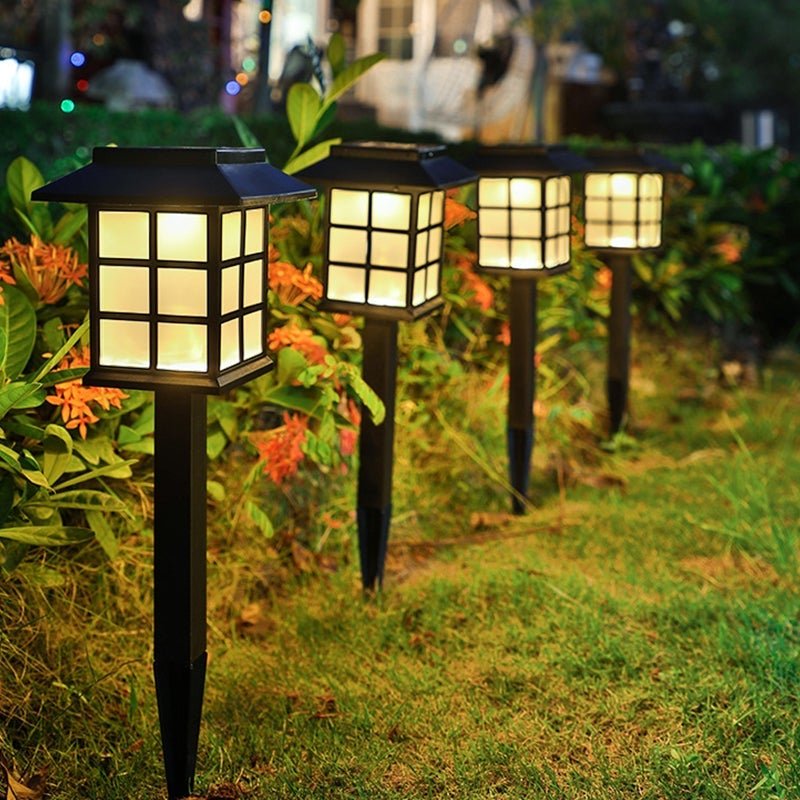 Square Pavilion - shaped Solar Outdoor Lights Black LED Garden Stakes Post Lighting