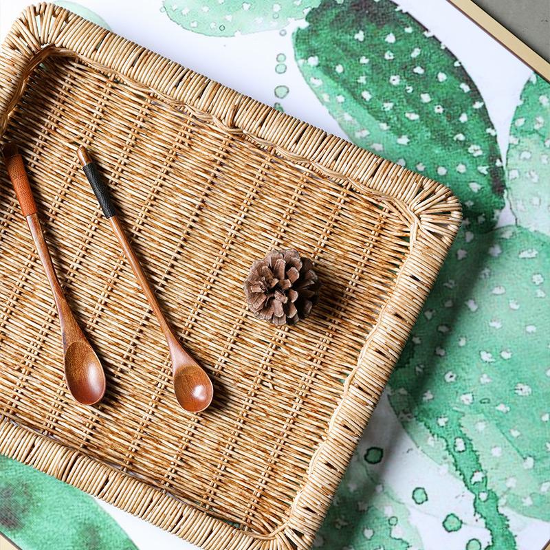 Natural Rectangular Plastic Serving Tray With Edges