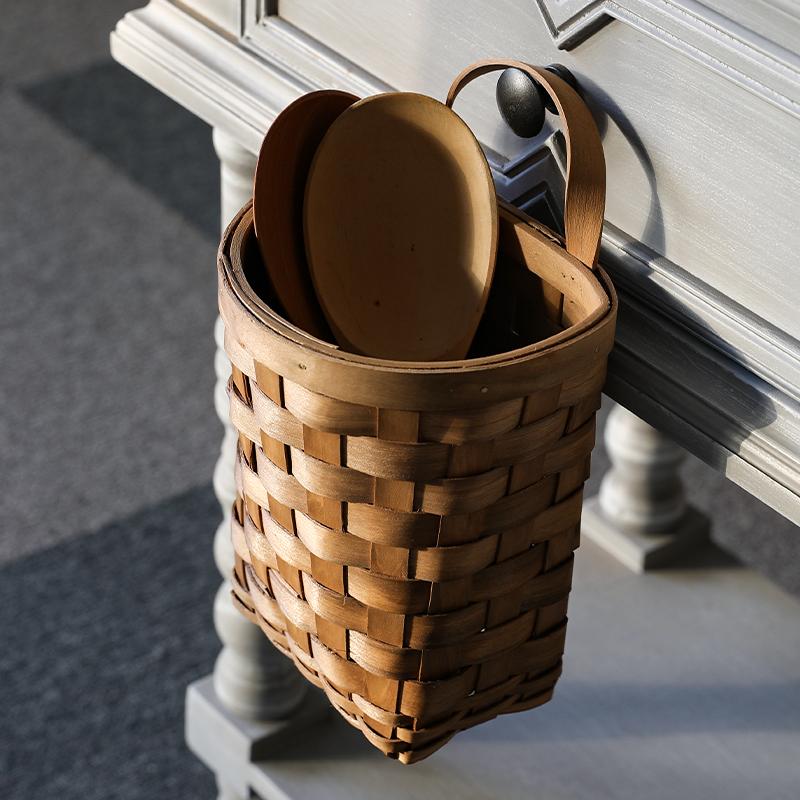 Wood Hanging Platted Storage Basket with Single Handle