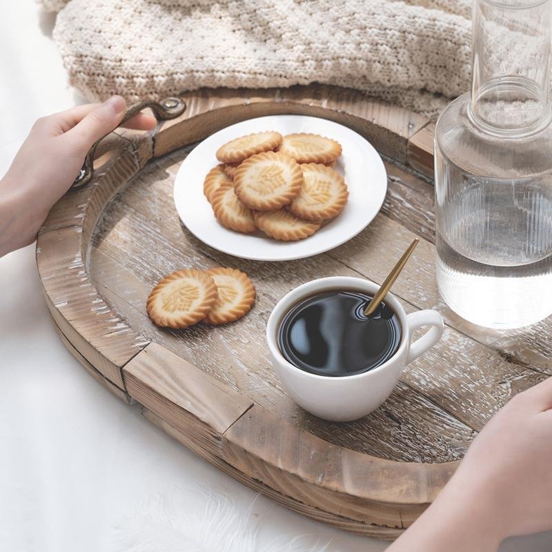 Rustic Wooden Food Coffee Tea Dinner Tray for Living Room Bedroom - dazuma