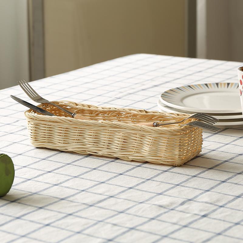 Farmhouse Rattan Table Flatware Storage Bin Box