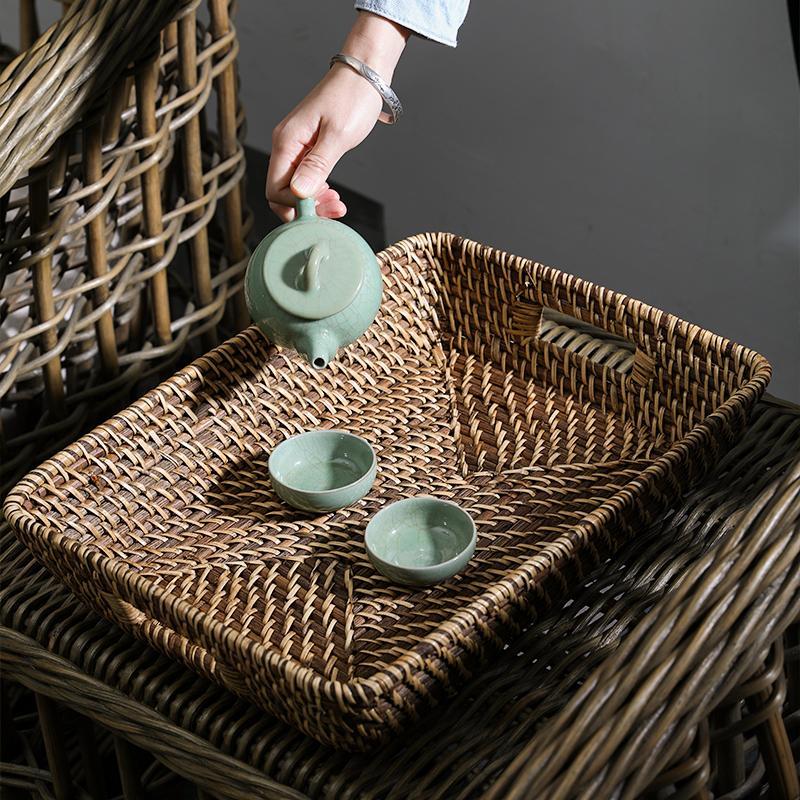 Rustic Rattan Storage Serving Tray/Basket