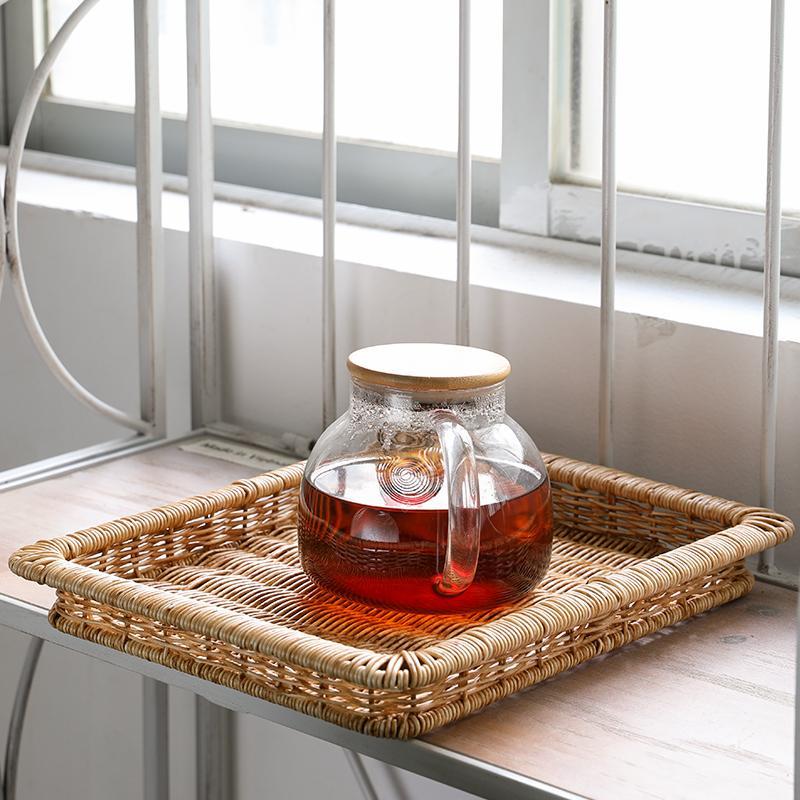 Natural Rectangular Plastic Serving Tray With Edges