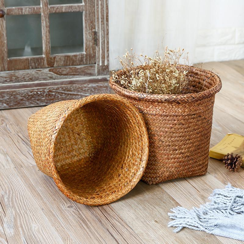 Circular Seagrass Storage Basket and Planter Hybrid