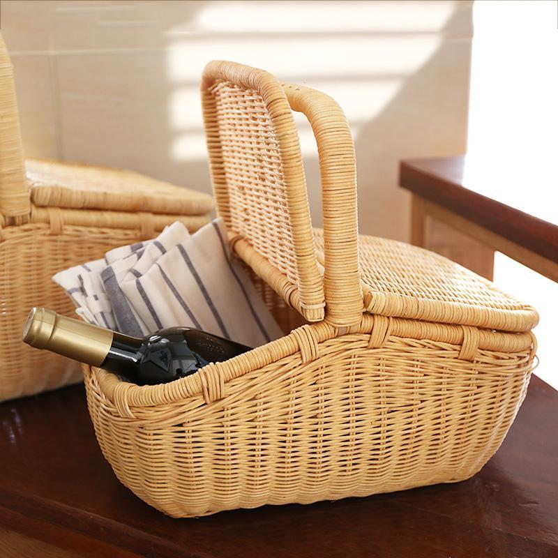 Wicker Rattan Storage Basket with Lids