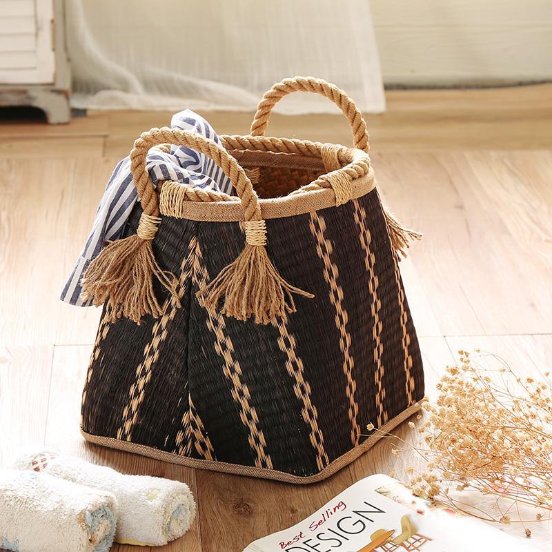 Patterned Black Storage Basket with Handles