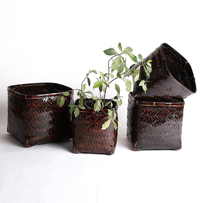 Rustic Black Square Floor Bamboo Baskets/Planters