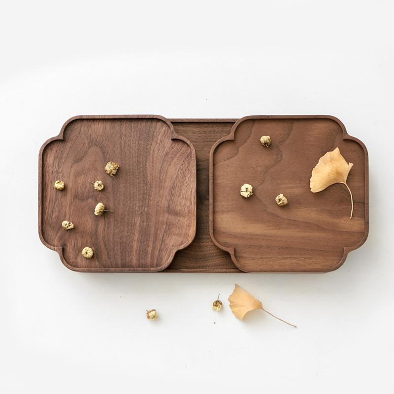 3-Piece Farmhouse Nut Brown Serving Tray with Indented Edges - dazuma