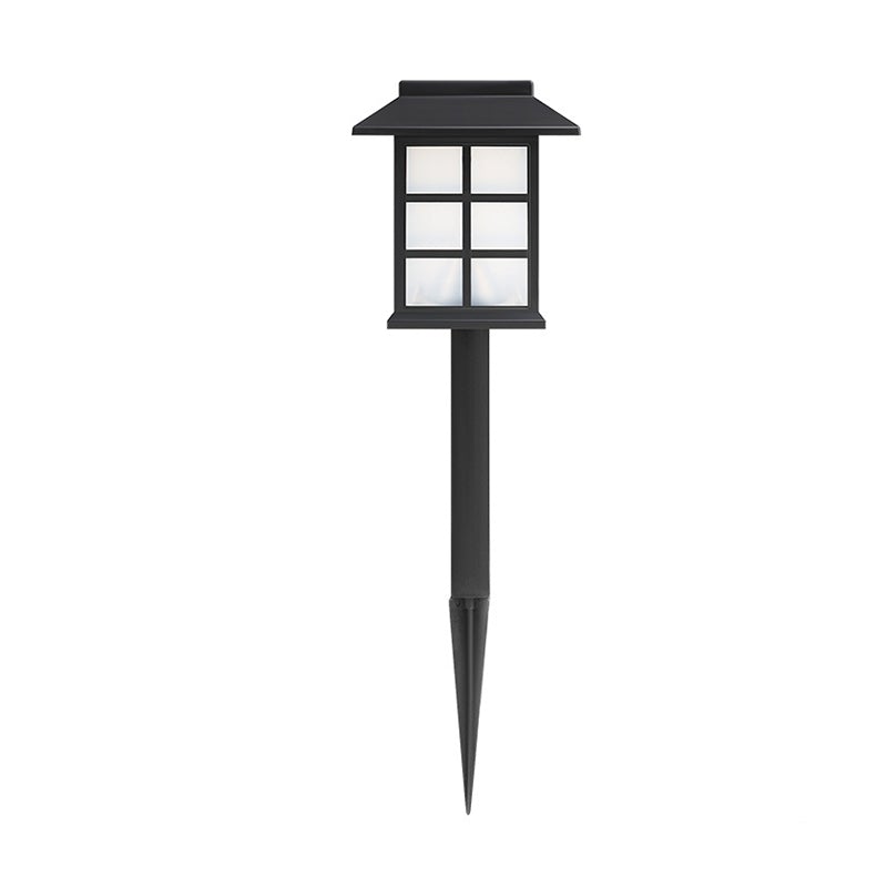 Square Pavilion - shaped Solar Outdoor Lights Black LED Garden Stakes Post Lighting