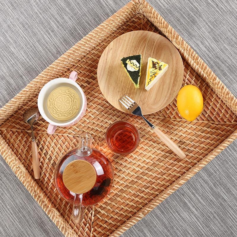 Rustic Rattan Serving Tray Food tray Cheese tray with Handle