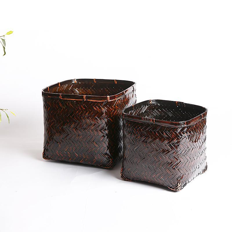 Rustic Black Square Floor Bamboo Baskets/Planters