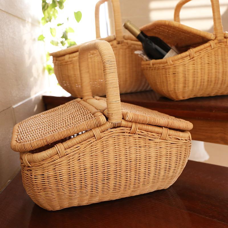 Wicker Rattan Storage Basket with Lids