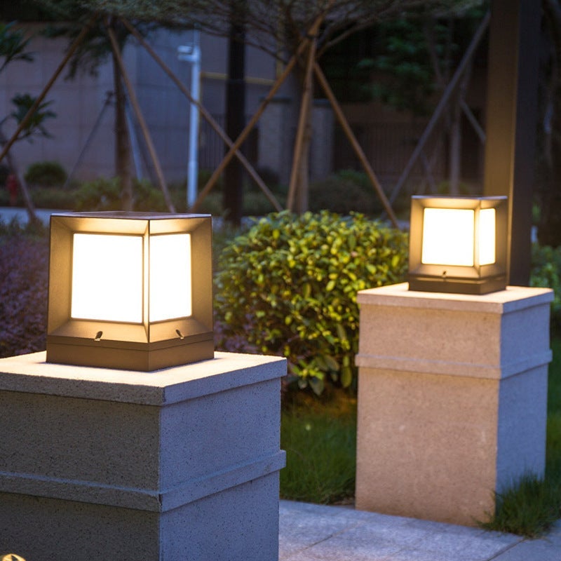 Square Creative Black Waterproof Modern Solar Lights Outdoor Post Lamp