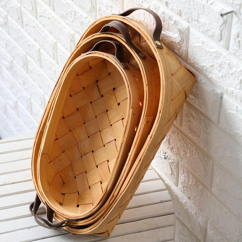 Rustic Small Oval Fir Wood Basket - dazuma