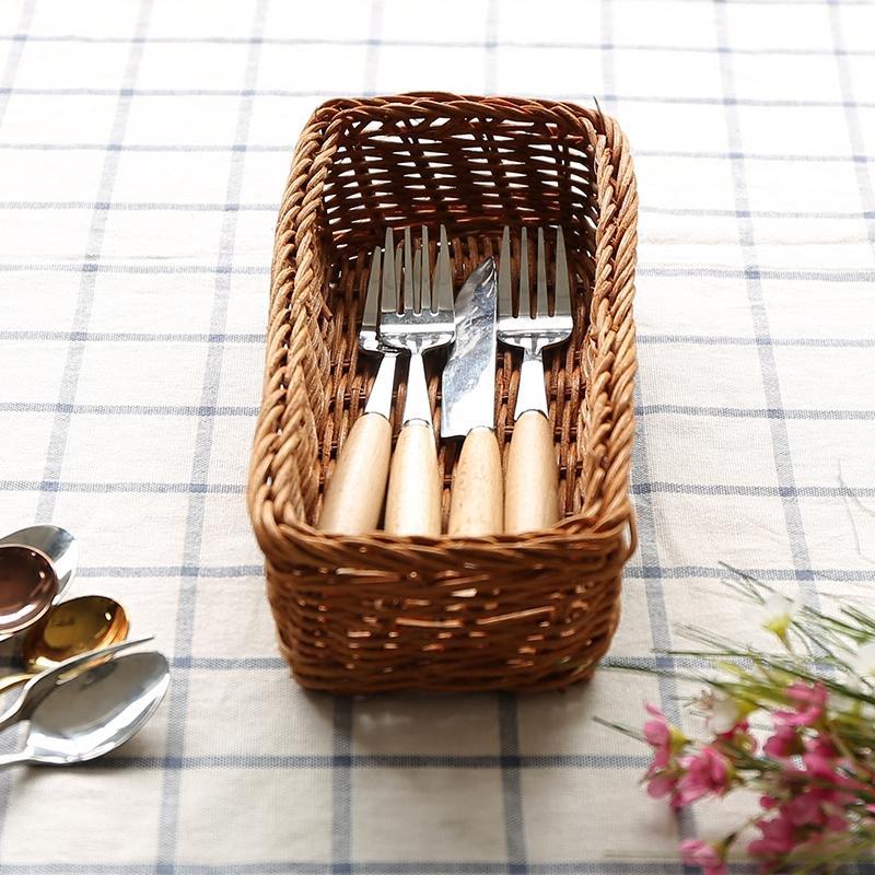 Farmhouse Rattan Table Flatware Storage Bin Box
