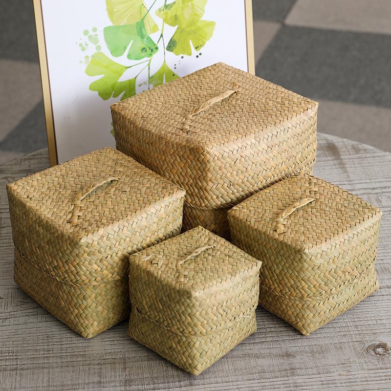 Rustic Natural Handwoven Square Box/Totes With Lid
