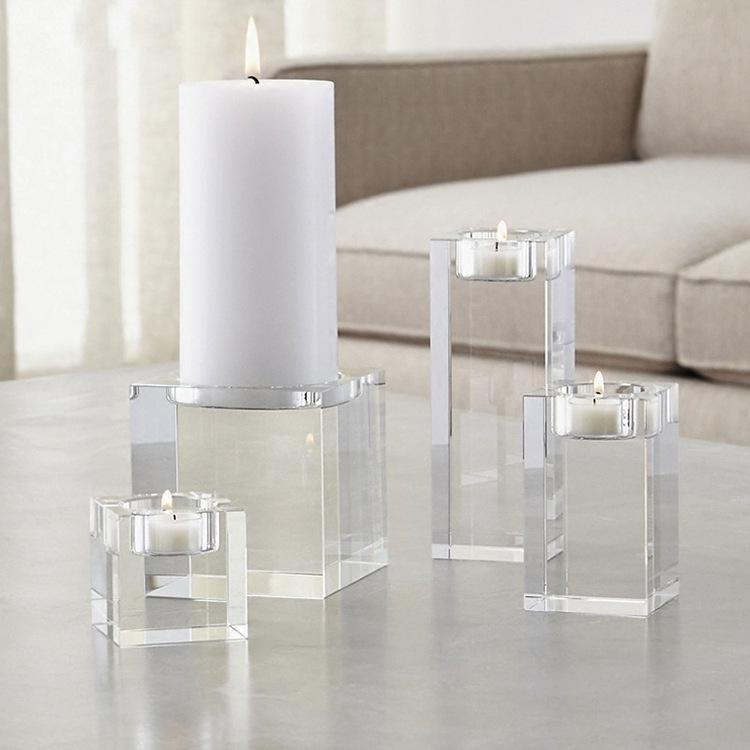 3 - Piece Cuboid Crystal Candle Holder Clear Crystal Tea Light Holder