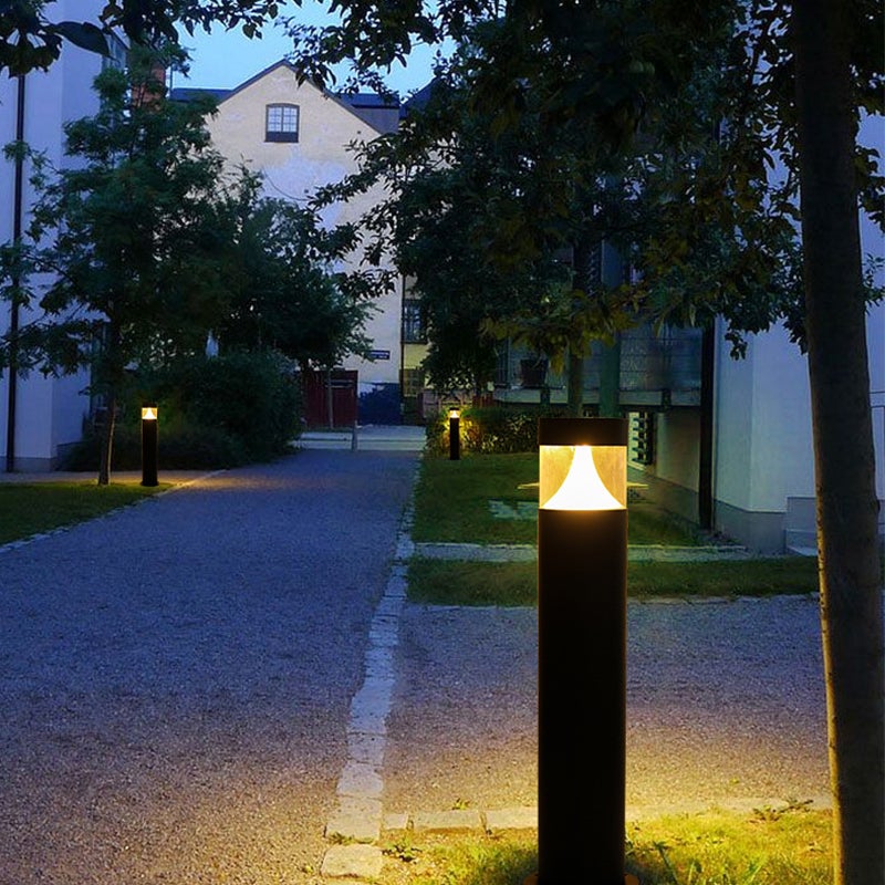 Round LED Outdoor Post Light Waterproof Black Aluminum Modern Yard Lamp