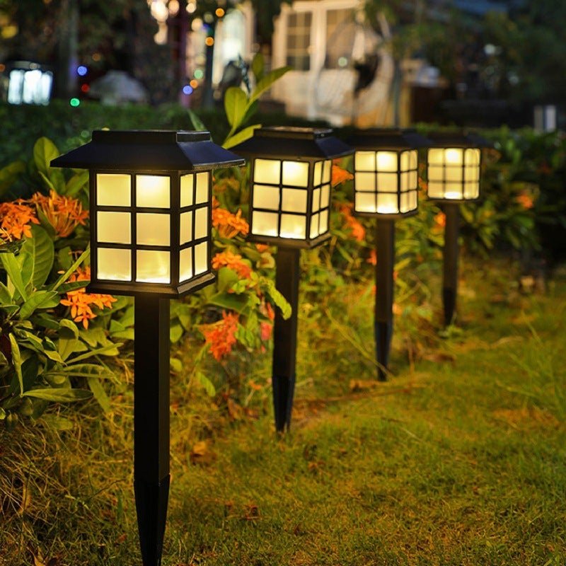 Square Pavilion - shaped Solar Outdoor Lights Black LED Garden Stakes Post Lighting