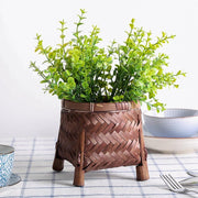 Farmhouse Dark Brown Bamboo Woven Round Floor Basket/Planters With Leg