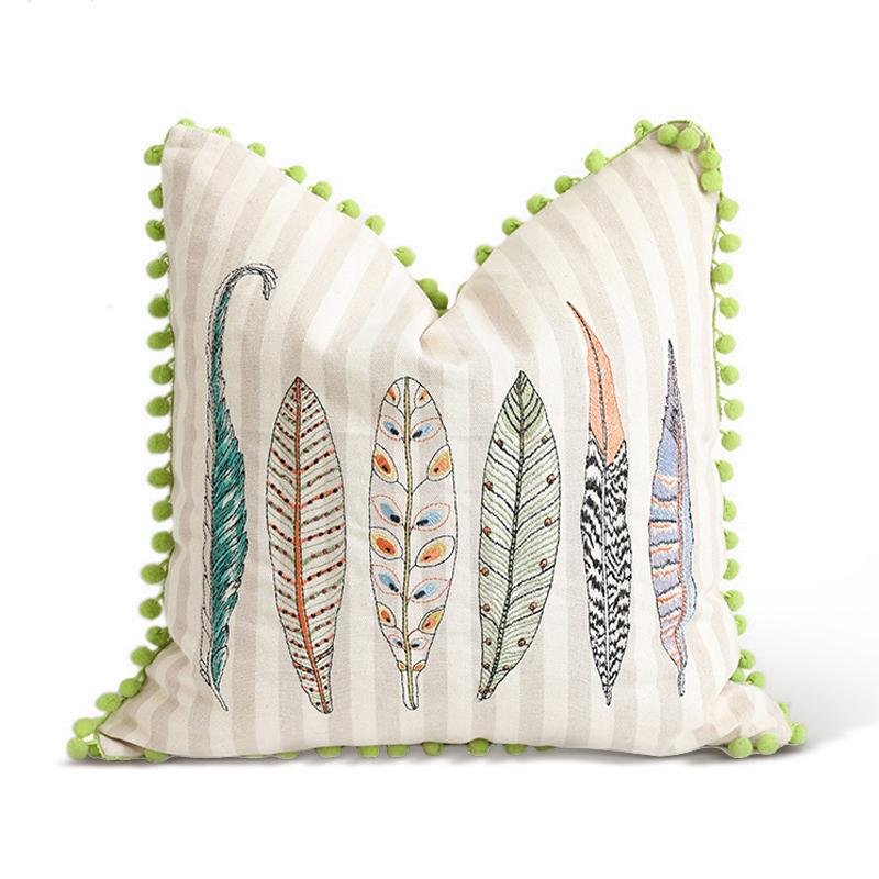 Farmhouse Square Cotton Leaf Pillow Cushion Cover for Living Room Sofa Bed - dazuma