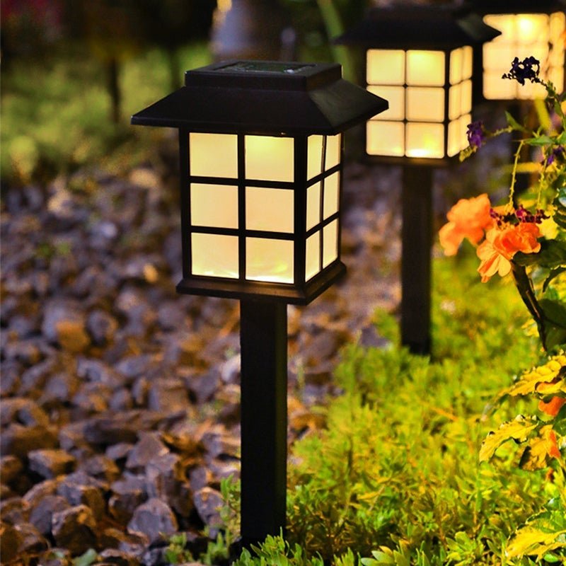 Square Pavilion - shaped Solar Outdoor Lights Black LED Garden Stakes Post Lighting