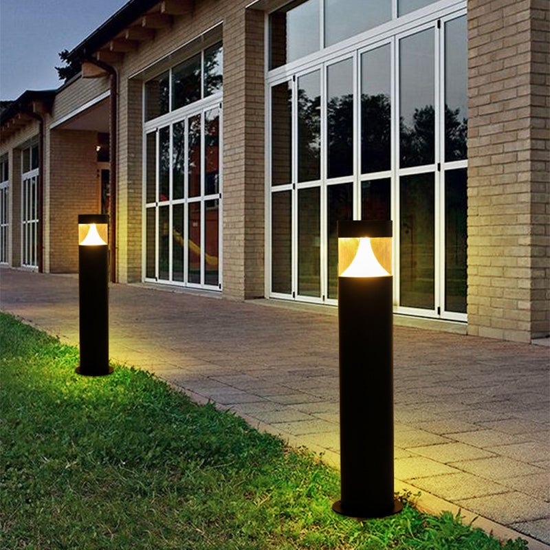 Round LED Outdoor Post Light Waterproof Black Aluminum Modern Yard Lamp
