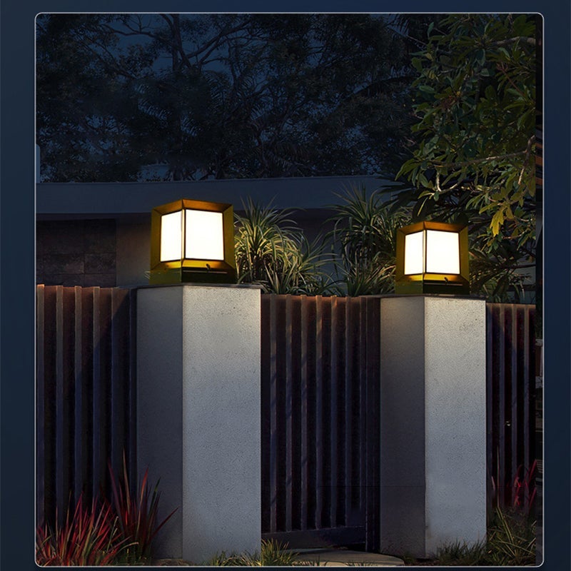 Square Creative Black Waterproof Modern Solar Lights Outdoor Post Lamp